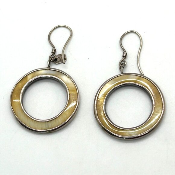 Sterling Silver Earrings Enamel Large Hoop Bohemian Style Signed LG Statement - Picture 3 of 11
